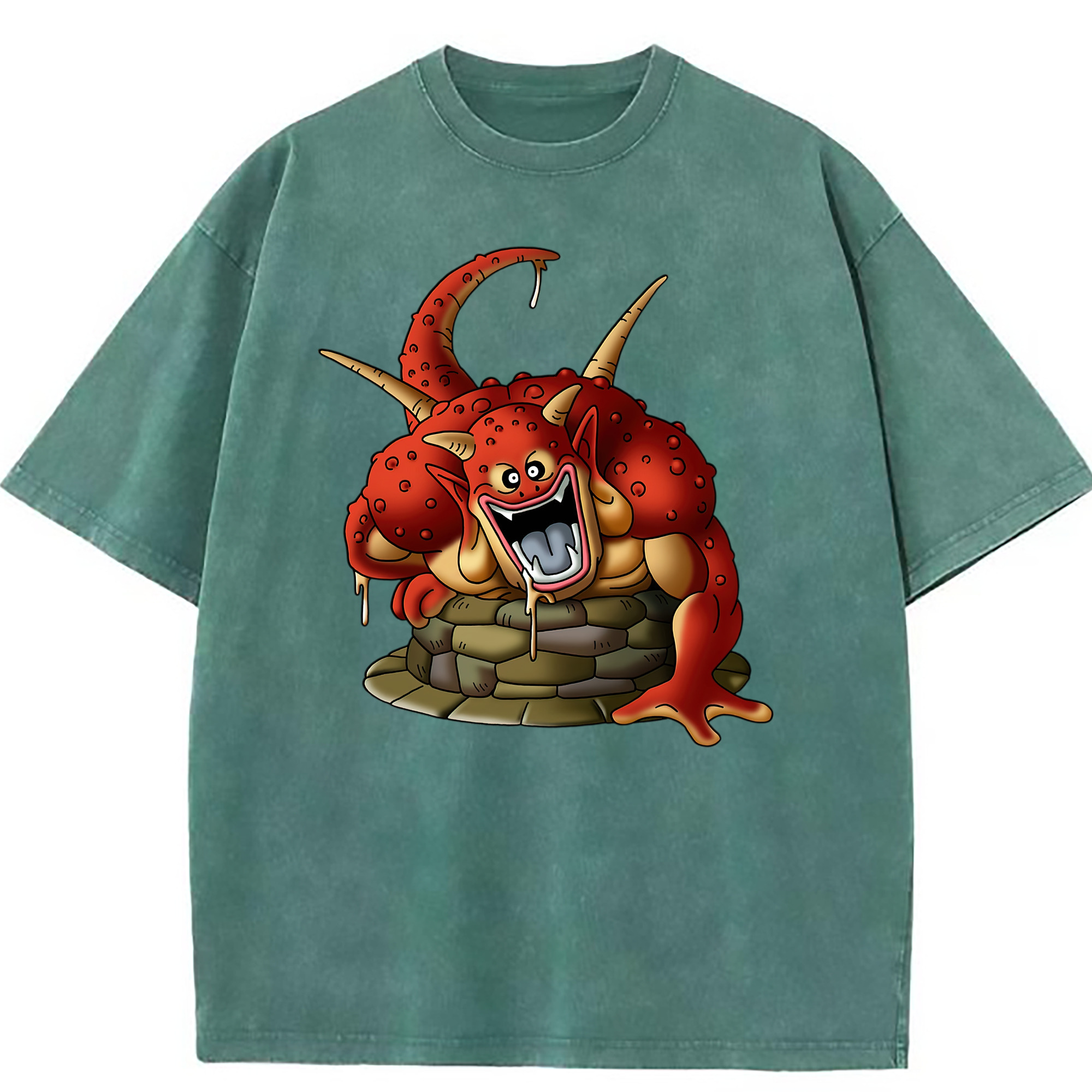 （画像用） ドラゴンクエスト Doragon Kuesuto Dragon Quest 綿100% ヴィンテージ風 半袖Tシャツ（フロントプリント）